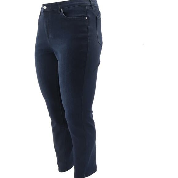 Issac Mizrahi True Denim Ankle Jeans Back Slit Hem Dark Indigo 2 New - Picture 2 of 7